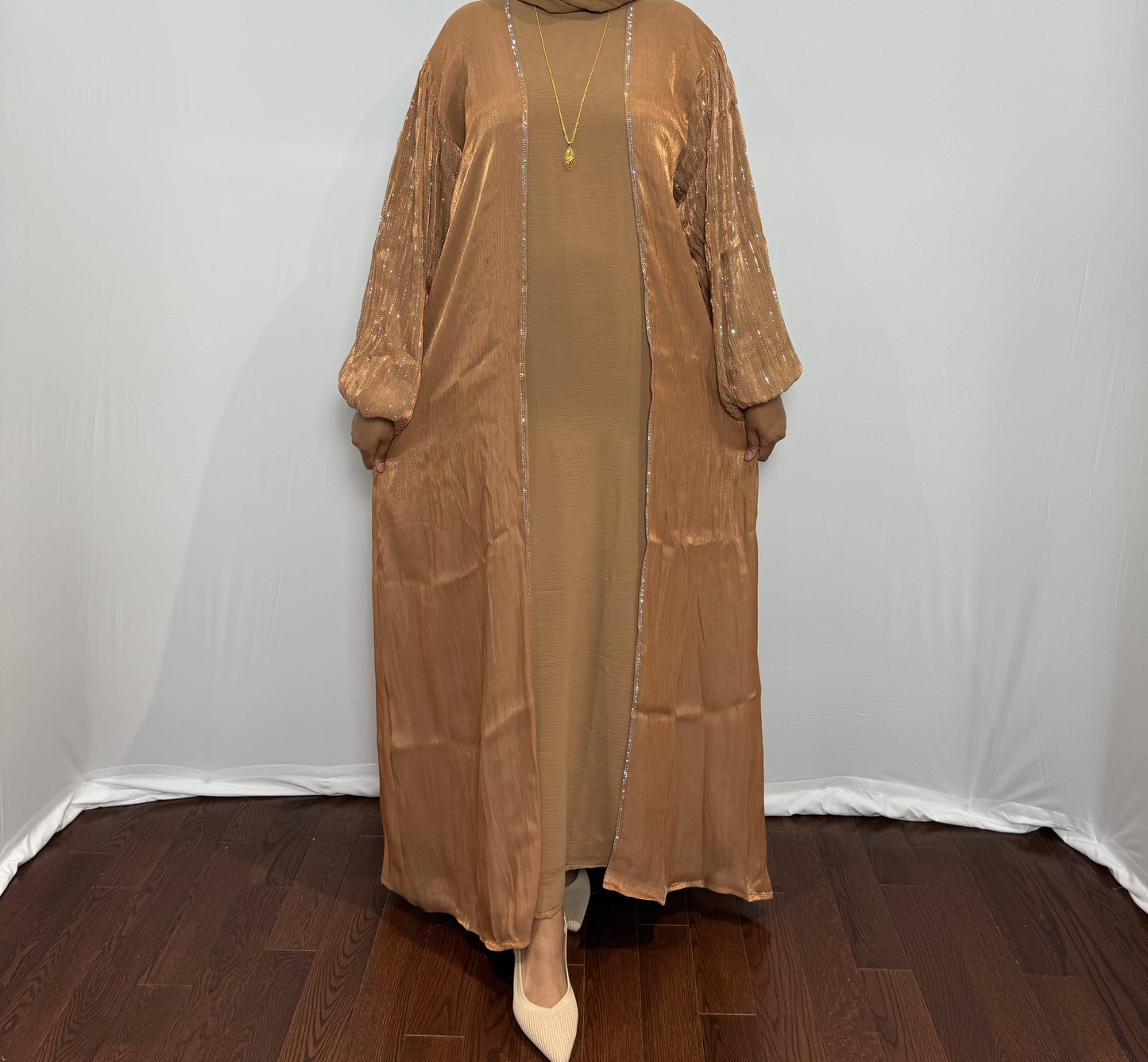 Satin Beaded Sleeve Set