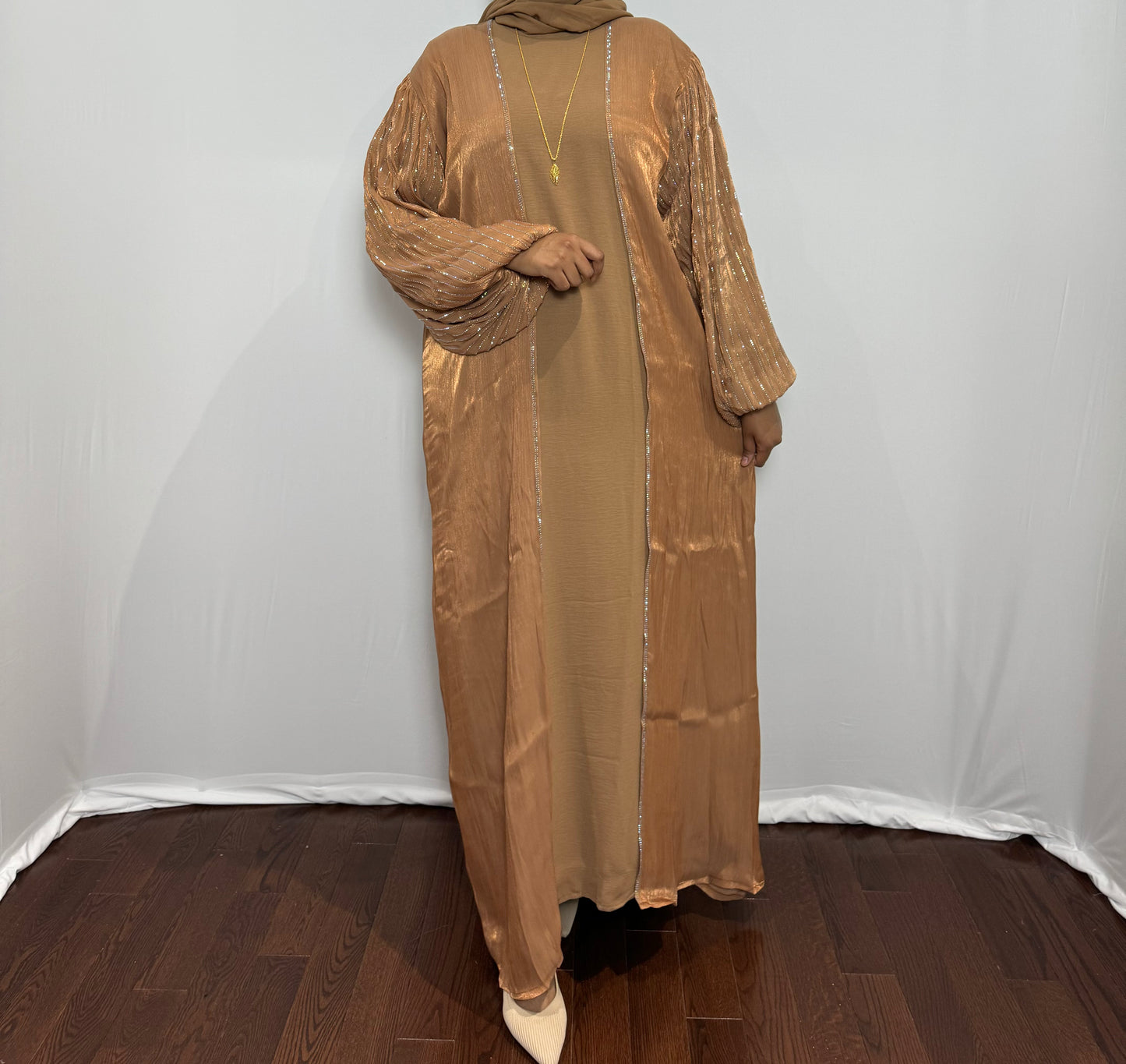 Satin Beaded Sleeve Set