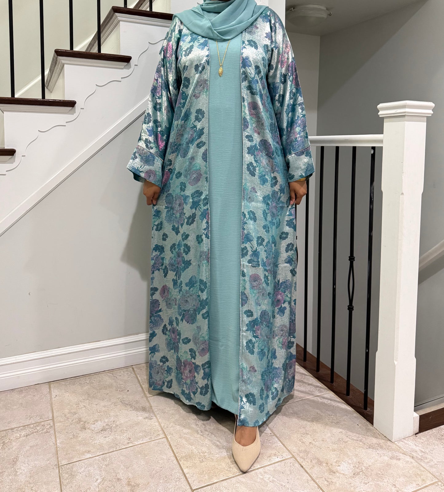 Metalic Flower Abaya Set