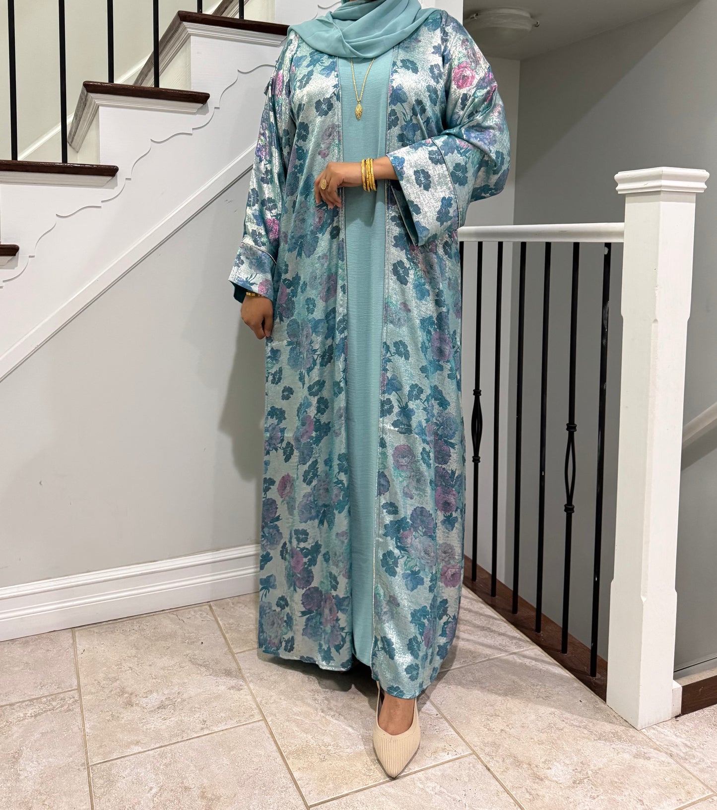 Metalic Flower Abaya Set