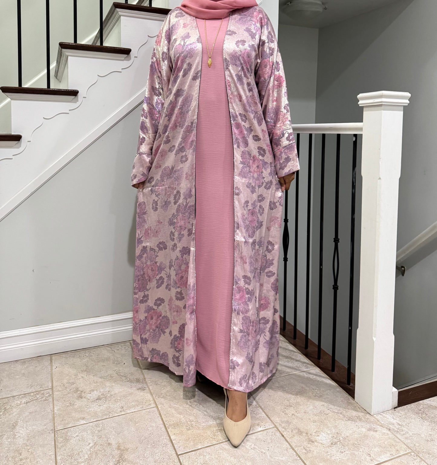 Metalic Flower Abaya Set