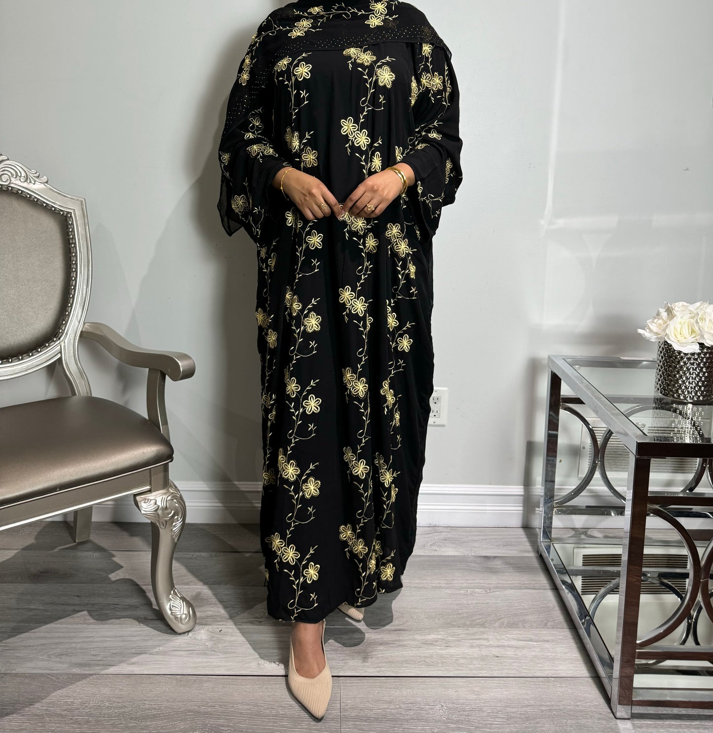 Double Chiffon Embroidered Abaya