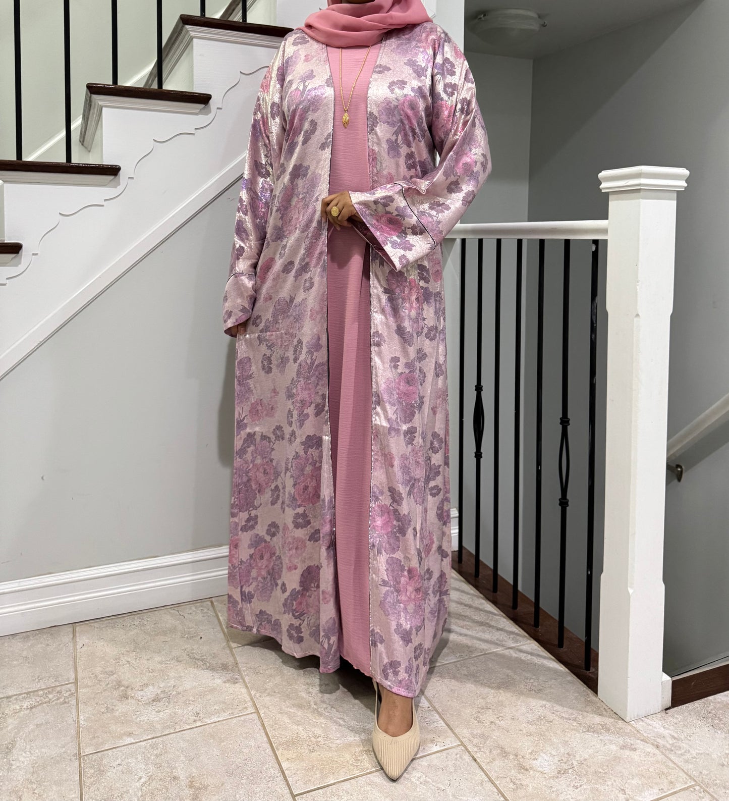 Metalic Flower Abaya Set