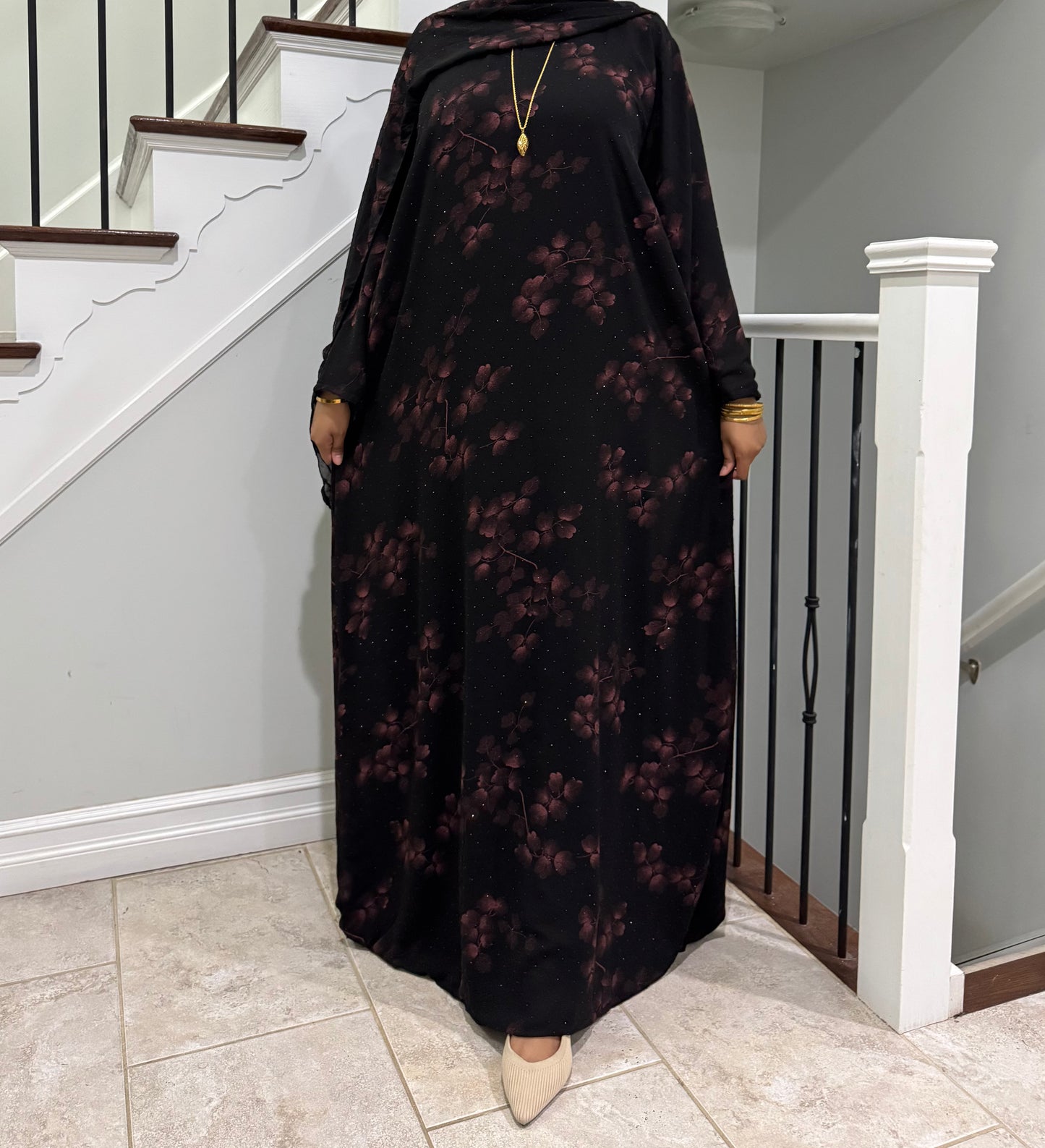 Double Chiffon Floral Abaya
