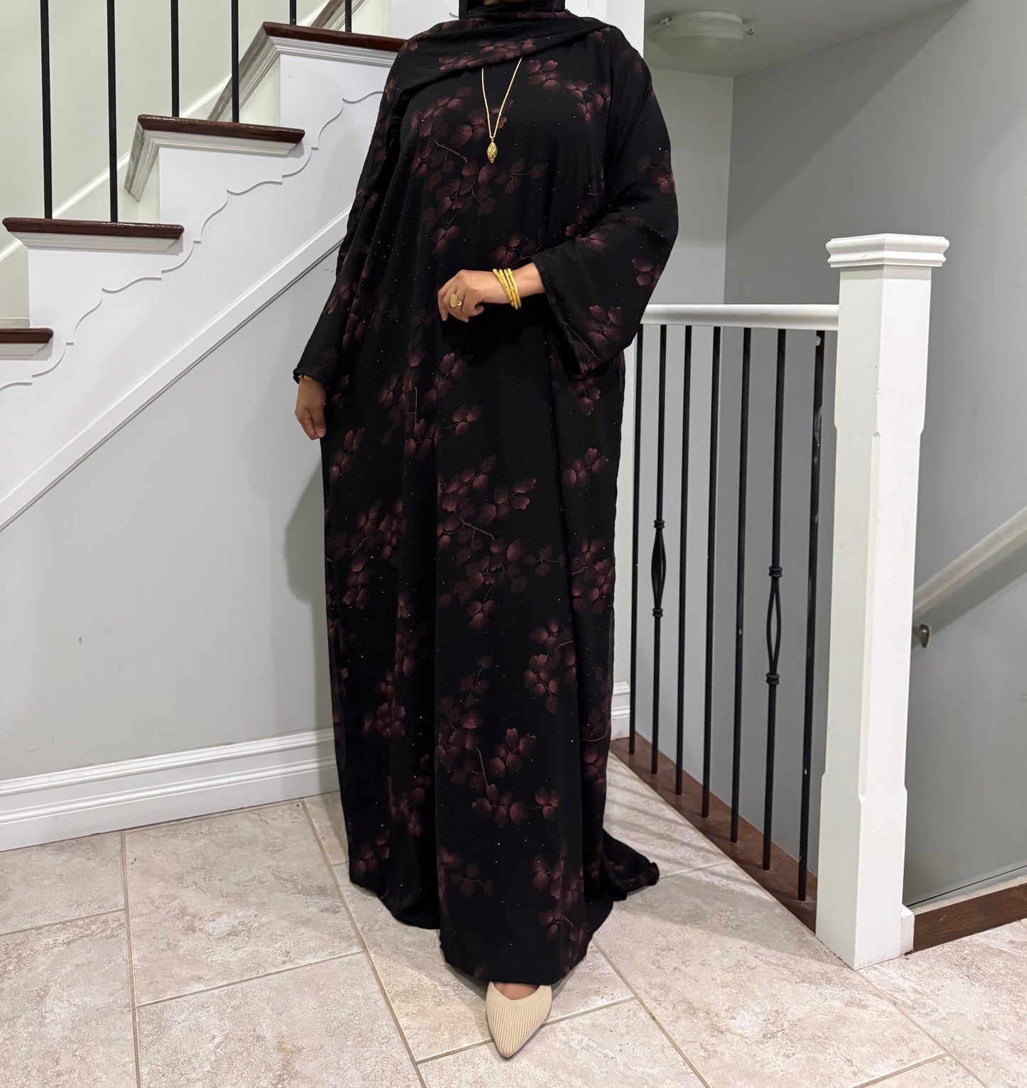 Double Chiffon Floral Abaya