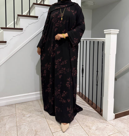 Double Chiffon Floral Abaya